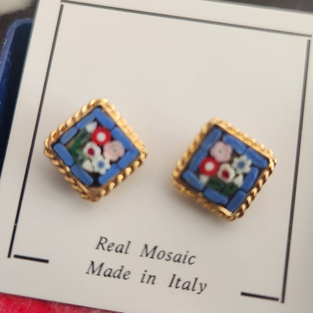 NWT Italian Micro Mosaic Post Earrings